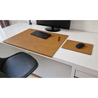 Profi Mats Schreibtischunterlage Gewinkelt mit Kantenschutz Just Kunst Leder inkl Mauspad beige 70 cm