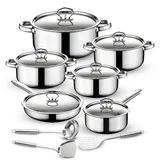 Topfset, Pfannenset 15-teilig | Kochtopfset | Kochtöpfe | Töpfe mit Deckel Edelstahl | Induktionsgeeignet | Silber, Edelstahl | Retoo - Silber