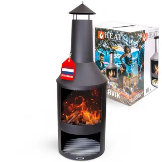 HEAT Outdoor Living Larvik - Terrassenofen - Feuertonne & Feuerstelle für entspannte Abende - Feuersäule Outdoor - Terrassenkamin und Gartenkamin - Gartenofen aus Stahl - Holzofen - 45x45x130cm