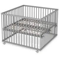 Sämann Babybett Laufgitter 100x100 cm mit Lattenrost und Schlupfsprossen grau Premium grau