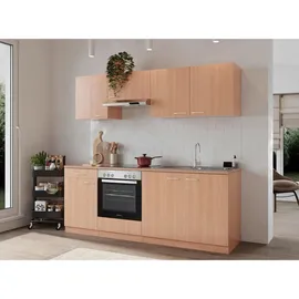 Respekta Küchenzeile Gerda 210 cm E-Geräte Glaskeramikkochfeld buche nachbildung