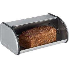 Relaxdays Brotkasten Edelstahl, Kleine Brotbox, Brot frisch halten, flach und Platzsparend, Leicht zu reinigen, Silber