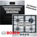 Bosch HERDSET Bosch Backofen 2-fach Teleskopauszug mit Gaskochfeld autark, 60 cm NEU - Silber