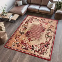 Tapiso Atlas Teppich Kurzflor Floral Blumen Beige Rot Creme Meliert Bordüre Schlafzimmer Wohnzimmer Vintage Modern ÖKOTEX 140 x 200 cm