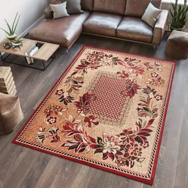Tapiso Atlas Teppich Kurzflor Floral Blumen Beige Rot Creme Meliert Bordüre Schlafzimmer Wohnzimmer Vintage Modern ÖKOTEX 140 x 200 cm