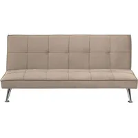 Beliani 3-Sitzer Sofa Sandbeige Stoffbezug Gesteppt mit Schalffunktion Hohe Metallbeine ohne Armlehnen Retro-Design Wohnzimmer Schlafsofa Sofabett - Beige, Silber