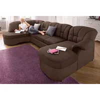 Wohnlandschaft DOMO COLLECTION "Flores auch in Leder-Bezug, B/T/H: 293/180/86 cm, U-Form" Sofas Gr. B/H/T: 293cm x 84cm x 182cm, Microfaser PRIMABELLE-Struktur, Recamiere rechts, mit Bettfunktion-ohne Federkern, braun (braun/dunkelbraun) wahlweise mit Bettfunktion, Federkern