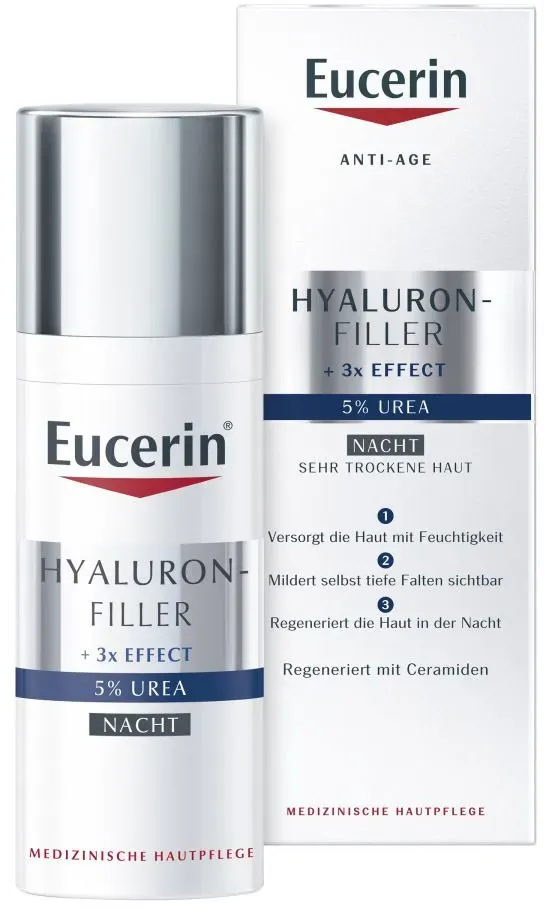 Eucerin Hyaluron-Filler 5% Urea Nachtpflege – mildert sichtbar tiefe Falten und regeneriert die Haut nachts