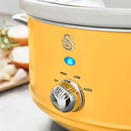Swan SF17021YELNEU Retro Slow Cooker 3,5L, Antihaft-Keramisches PFOA- und PTFE-freies, Vintage Gelb, 200W