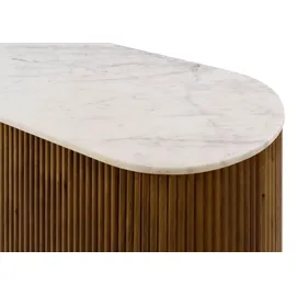 MASSIVMOEBEL24.DE Sideboard Mango 145x40x76 braun lackiert / Marmor weiß BARCELONA #203