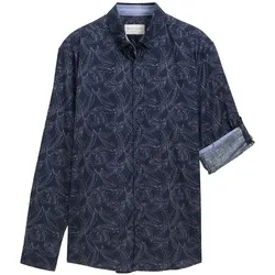 TOM TAILOR Herren Regular Fit Hemd mit verstellbarer Ärmellänge, blau, Gemustert, Gr. XL