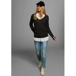 KangaROOS V-Ausschnitt-Pullover in breit geripptem Feinstrick, Gr. 40/42,