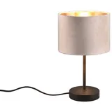 meineWunschleuchte Tischleuchte mit Samt Lampenschirm Beige innen Gold, Höhe 33cm