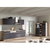 Held Möbel Küchenzeile Turin 390 cm Graphit-Wotaneiche mit E-Geräten