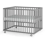 Sämann Laufgitter mit Matratze SleepPlus, Lattenrost & Sprossen grau Premium | Gr.: 120x120 cm
