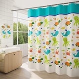 GONOVE Duschvorhang für Badezimmer 240 x 200 cm Schimmelresistent Dicke Polyester Stoff Cartoon Tiere Duschvorhang Liner Wasserdichter Langer Badevorhang mit Haken, waschbar und gewogen Saum