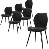 LEWE Leinen Esszimmerstühle 6er Set, Modernes Karomuster mit Metallbein, gepolstert, Armloser Küchenstuhl für Restaurant/Wohnzimmer/Schlafzimmer, [Schwarz]