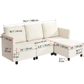 Vevor Eckcouch Baumwolle 3-Sitzer Beige