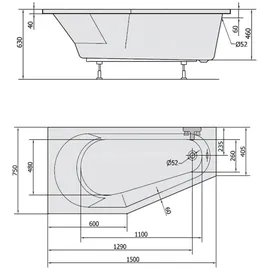 Polysan Tigra Raumsparbadewanne 150 x 75 cm (72928)