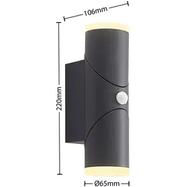 LINDBY Außenwandleuchte Aluminium 10,6 cm x 6,5 cm x 22,0 cm mit Bewegungsmelder schwarz