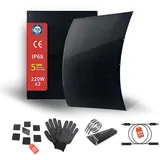 SERAPP 400W Dünnes Flexibles Solarpanel Set 2×220W Monokristalline Module 16,5V IP68 Wasserdicht Matte Schwarz 2,8KG mit Montagezubehör und DC-Kabel, für verschiedene Installationen, 0% MwSt