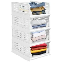 SWAWIS 5Pcs Stapelbare Kleiderschrank Aufbewahrungsbox, Faltbare Plastik Lagerkisten Schublade,