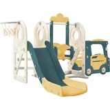 Baby Rutsche und Schaukel Set Kleinkind Climber Schaukel Set Freistehende Rutsche Baby Spielplatz Activity Center Spiel Set Indoor Outdoor Lange Rutsche Kinder Spielgeräte (Bus Green)