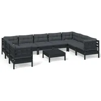 vidaXL 10-tlg. Garten-Lounge-Set mit Kissen Schwarz Kiefernholz