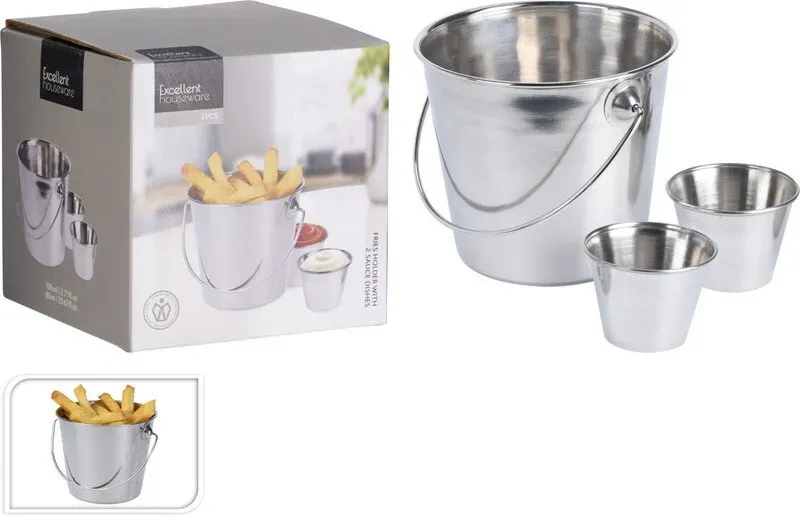 Fries-Bucket mit Griff und zwei Saucenbehältern