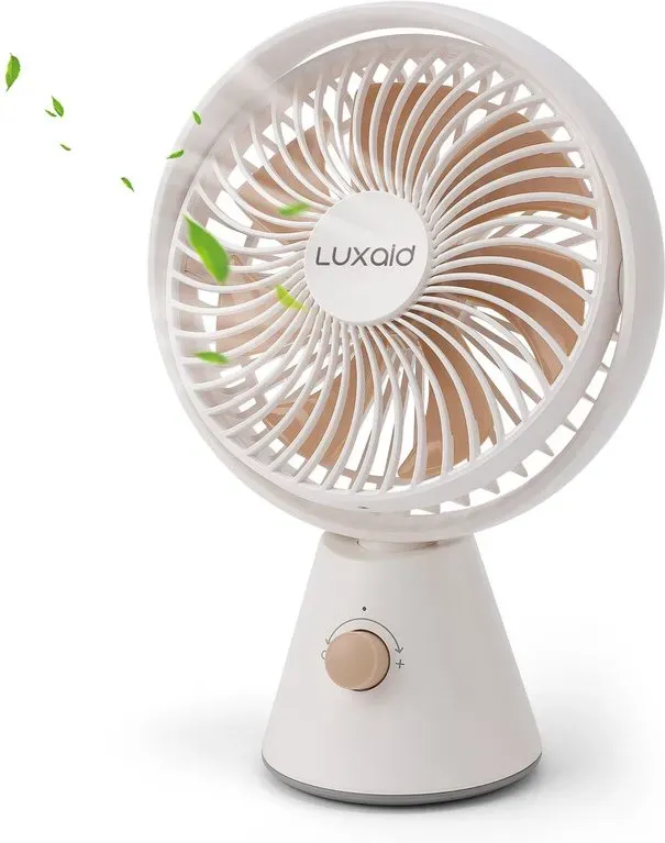 Luxaid Tragbarer Schreibtischventilator, 4000 mAh Akku [19 Stunden lange Laufzeit], 180° vertikale manuelle + 90° horizontale automatische Oszillation, 7 Flügel