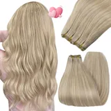 YoungSee Tressen Echthaar Blond 45cm Echthaar Tressen Aschblond Strahnchen Tressen Extensions Echthaar Glatt Haartressen Extensions Echthaar Tressen zum Einnahen Weft Echthaar Tressen 100g #18/613