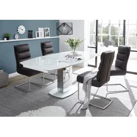 Stolkom Esstisch ausziehbar Ø 130-190 Super White Glas / Edelstahl