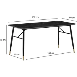 FineBuy Esszimmertisch FineBuy Marmor Optik Schwarz Esstisch Küchentisch Tisch Esszimmer - Schwarz