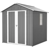 Metall Gerätehaus 170×170×191cm Geräteschuppen mit Fenster & Satteldach,Wetterfest Fahrradgarage mit Stabiles Fundament und Lamellenlüftung,Outdoor Farbbeschichtete Stahlbleche Gartengerätehaus,Grau