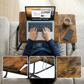 Relaxdays Laptoptisch für Bett & Couch, klappbarer Betttisch, höhenverstellbar, Betttablett, Metall, Dunkelbraun/schwarz