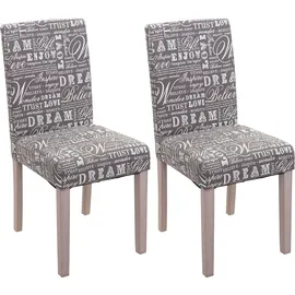 MCW Esszimmerstuhl Littau Schrift 2er-Set Textil mit Schriftzug Grau Beine Struktur - Eiche
