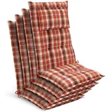 Beautissu Hochlehnerauflage 4x Premium Hochlehnerauflage 120x50x7cm, Orange-Rot-Grün-Kariert, Gartenstuhlauflage Hochlehner - Robuster Stoff & UV-Lichtechtheit grün|orange|rot