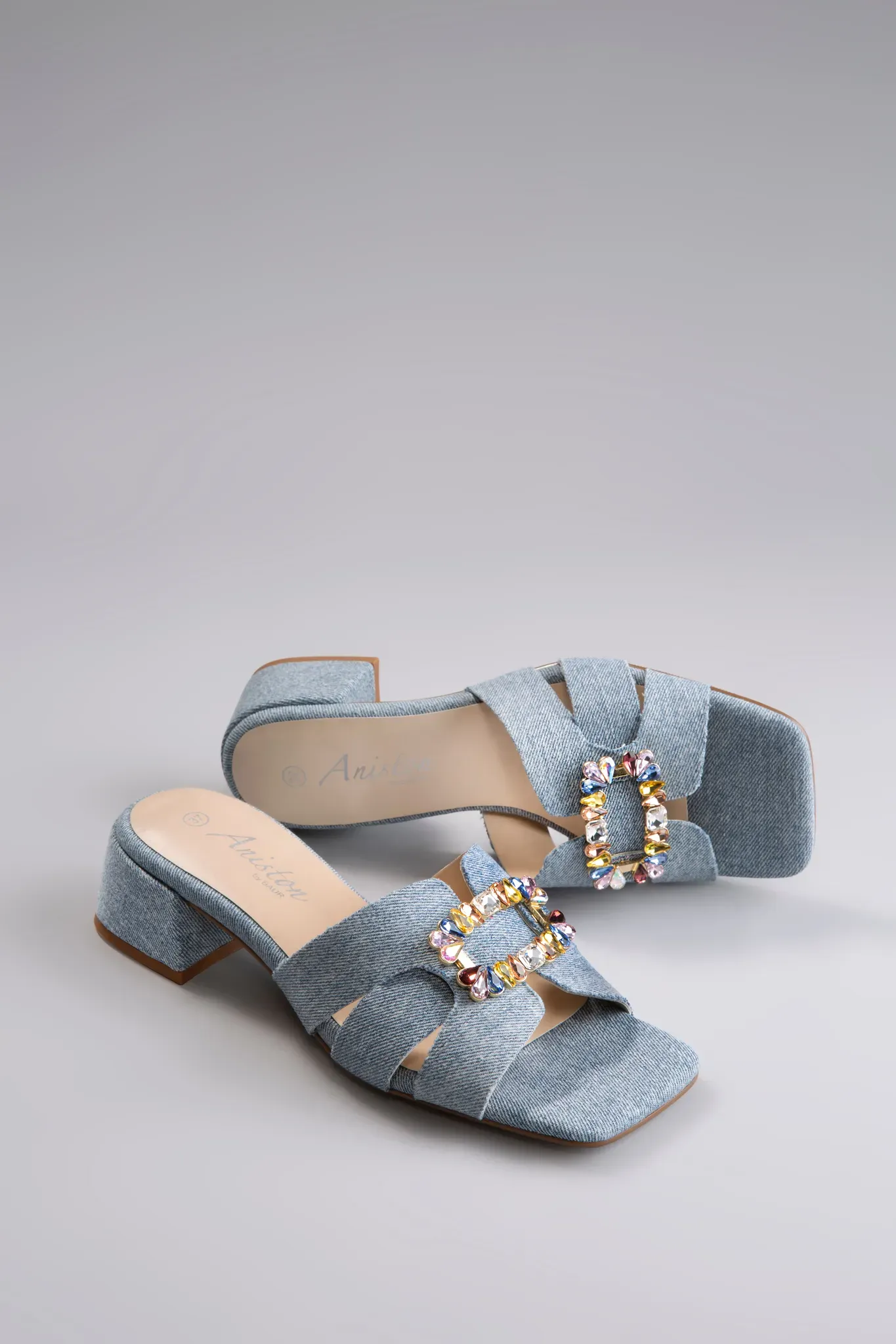 Pantolette ANISTON SHOES, Damen, Gr. 38, blau (light denim), Textil, Schuhe Pantolette, Sandale, Sommerschuh, Klettschuh, Jeans-Optik
