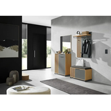Dieter Knoll Schuhschrank, Grau, Eiche, Eiche Bianco, Metall, Asteiche, Eiche, furniert, teilmassiv, 7 Fächer, 1 Schublade(n) Schubladen, 86x105x37 cm, Made in Germany, Typenauswahl, Beimöbel erhältlich, stehend, Garderobe, Schuhaufbewahrung, Schuhschränke