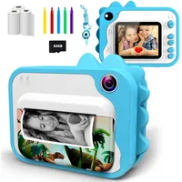 uleway KinderKamera,DigitalKamera Sofortbildkamera Print 1080P 2.4 Zoll Bildschirm Videokamera Schwarzweiß Fotokamera mit 32GB Karte,3 Rollen Druckpapier 5 Farben Pinselstift Geschenk für Kinder, Blau