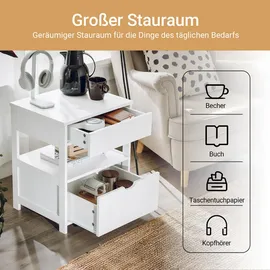 SoBuy Nachttisch, Nachtschrank mit 2 Schubladen Beistelltisch, Weiß, FRG258-II-W