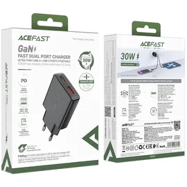 COFI 1453 Acefast A69 PD 30W GaN USB-A USB-C Wandladegerät – Schwarz