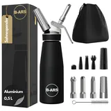 B-ARS Sahnespender–Professioneller Sahnesyphon Aluminium 500 ml, mit Edelstahl-Cream Dispenser-Sahne Sprühflasche-Schlagsahnebereiter-Düsen und Aufbewahrungstasche