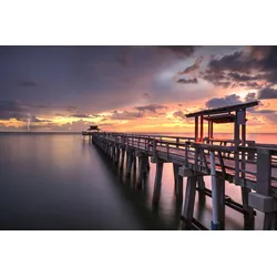 Fototapete PAPERMOON "HOLZ-BRÜCKE-GOLF NEAPEL PIER STEG MEER SEE STRAND SONNE", bunt, B:5,00m L:2,80m, Vlies, Tapeten