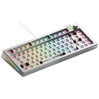 Glorious Gaming GMMK 3 PRO Barebones: Tastaturset mit Knopf, anpassbares modulares Aluminiumgehäuse & Dichtungssystem, Hot-Swap 75% Tastatur, Schalldämmung, Alu-Schalterplatte, ANSI/USA - Silber