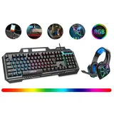 VSIUO Gaming Headset, für PS5/PC/Xbox/Switch, Kopfhörer mit Kabel, RGB Licht Headset (Gaming-Tastatur,Gaming-Headset) schwarz