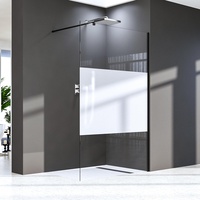 Walk In Dusche 90 x 190 cm,Teilsatiniert Walk in Duschwand Duschtrennwand Glaswand mit Stabilisator aus 8 mm ESG Einscheiben-Sicherheitsglas,Schwarze Aluminiumprofile