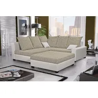 Ecksofa Sofa NINA inkl.Hocker Weiss / Beige Ottomane Links - Schwarz