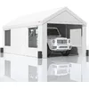 Carport, 3 x 6 x 2,8 m, robuste große Autoüberdachung, Garagenüberdachung für den Außenbereich mit abnehmbaren Seitenwänden, aufrollbaren, für Auto, LKW, Boot, Weiß