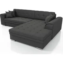 Fun Möbel Couchgarnitur SARRA Stoff Schwarz mit Schlaffunktion Ottomane Rechts - Schwarz